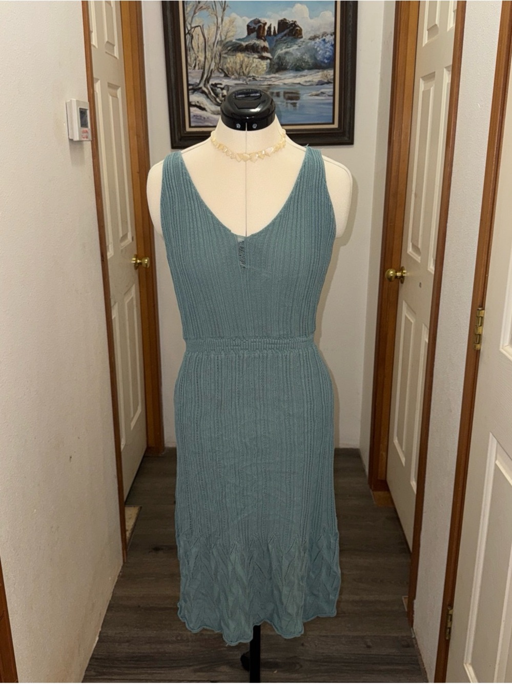Mystree Ribbed V-Neck Sleeveless Midi Dress in Dusty Teal
